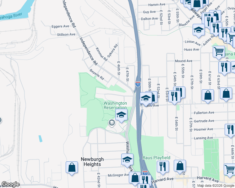 map of restaurants, bars, coffee shops, grocery stores, and more near 4409 Cullen Drive in Cleveland