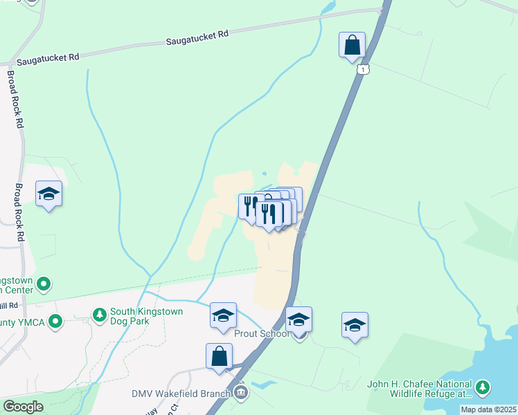 map of restaurants, bars, coffee shops, grocery stores, and more near 74 Grande Isle Drive in South Kingstown