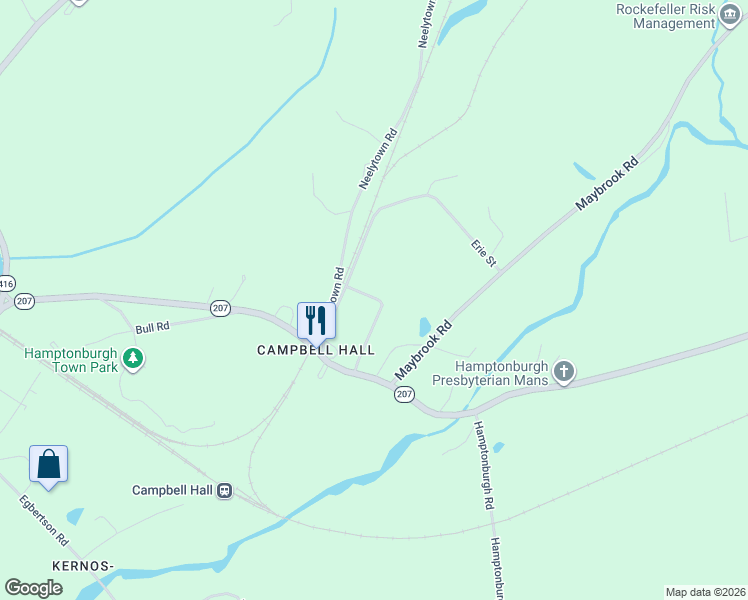 map of restaurants, bars, coffee shops, grocery stores, and more near 31 Church Street in Campbell Hall