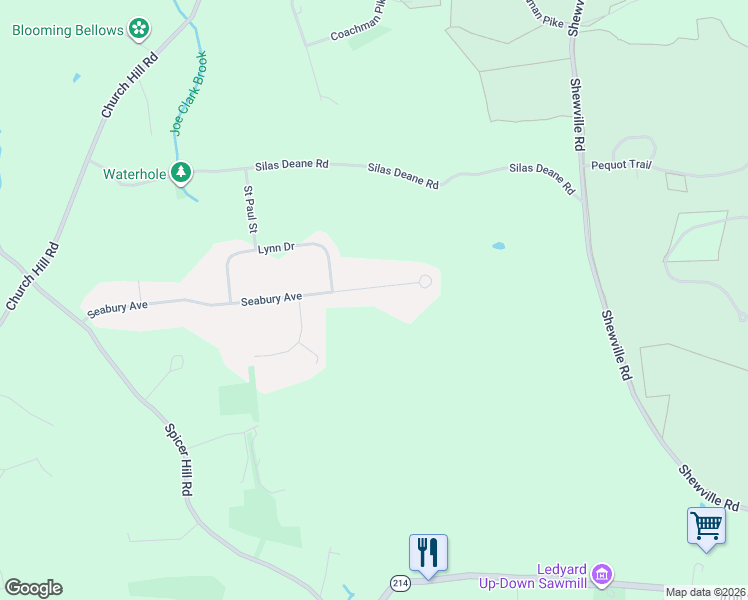 map of restaurants, bars, coffee shops, grocery stores, and more near 46 Seabury Avenue in Ledyard