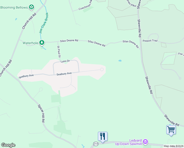 map of restaurants, bars, coffee shops, grocery stores, and more near 46 Seabury Avenue in Ledyard