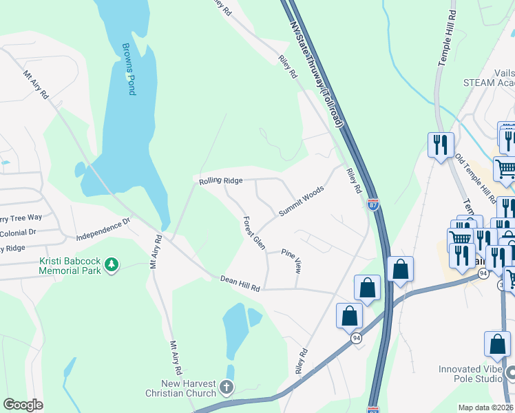 map of restaurants, bars, coffee shops, grocery stores, and more near 1020 Forest Glen in New Windsor