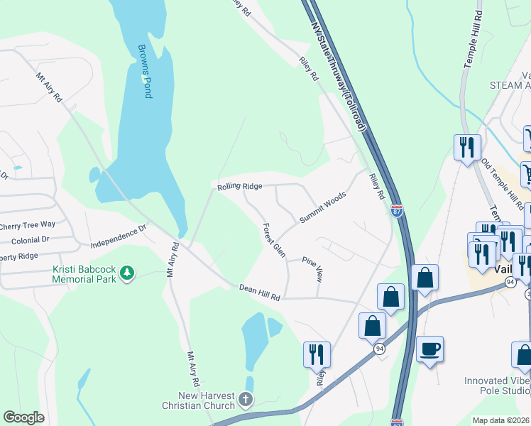 map of restaurants, bars, coffee shops, grocery stores, and more near 1020 Forest Glen in New Windsor