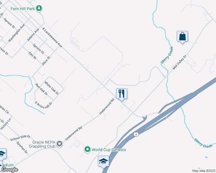 map of restaurants, bars, coffee shops, grocery stores, and more near in Olyphant