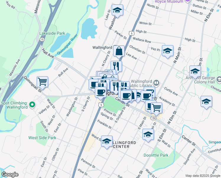 map of restaurants, bars, coffee shops, grocery stores, and more near in Wallingford