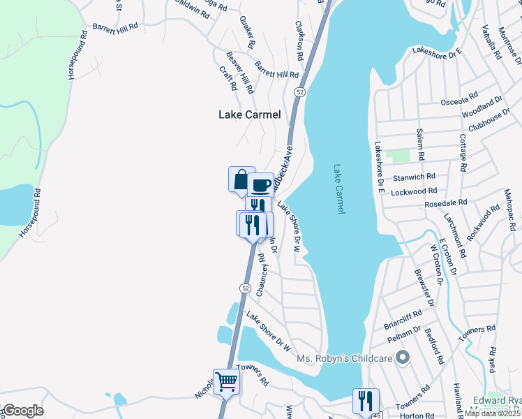 map of restaurants, bars, coffee shops, grocery stores, and more near 531 New York 52 in Carmel Hamlet