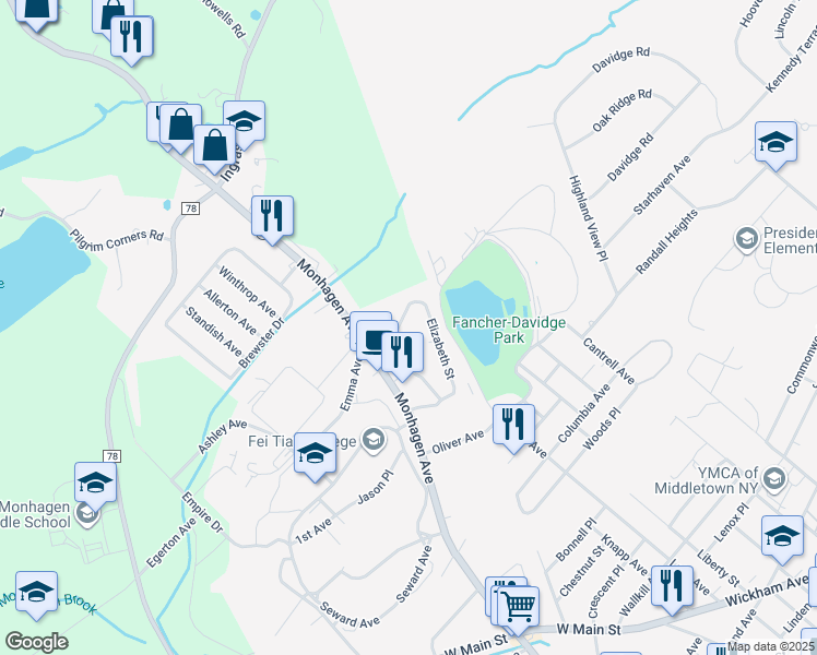 map of restaurants, bars, coffee shops, grocery stores, and more near 5 Sweezy Avenue in Middletown