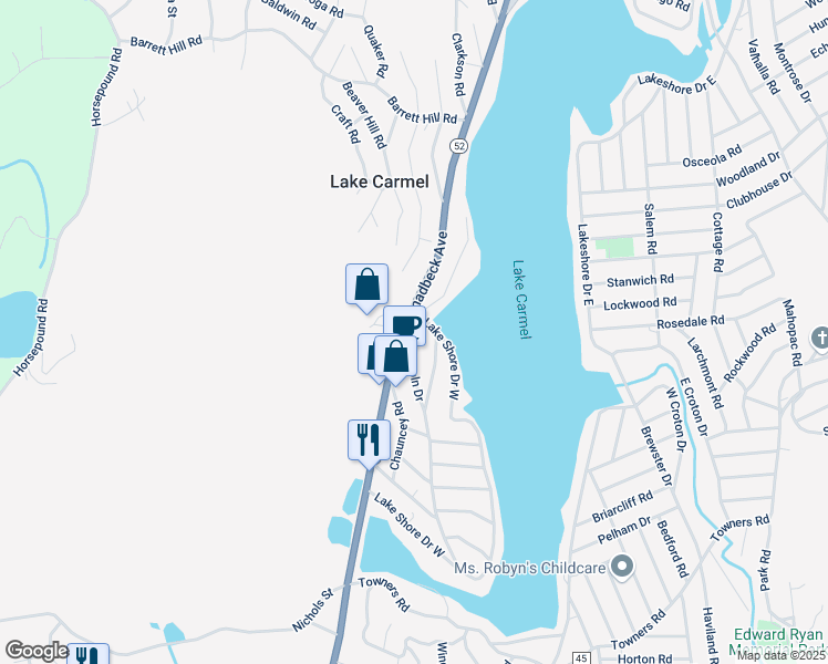 map of restaurants, bars, coffee shops, grocery stores, and more near 104 Lincoln Drive in Carmel Hamlet