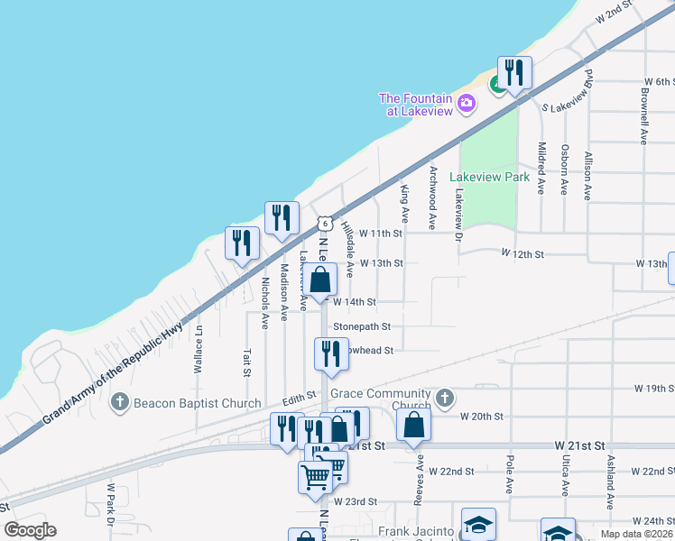 map of restaurants, bars, coffee shops, grocery stores, and more near 2309 West 13th Street in Lorain