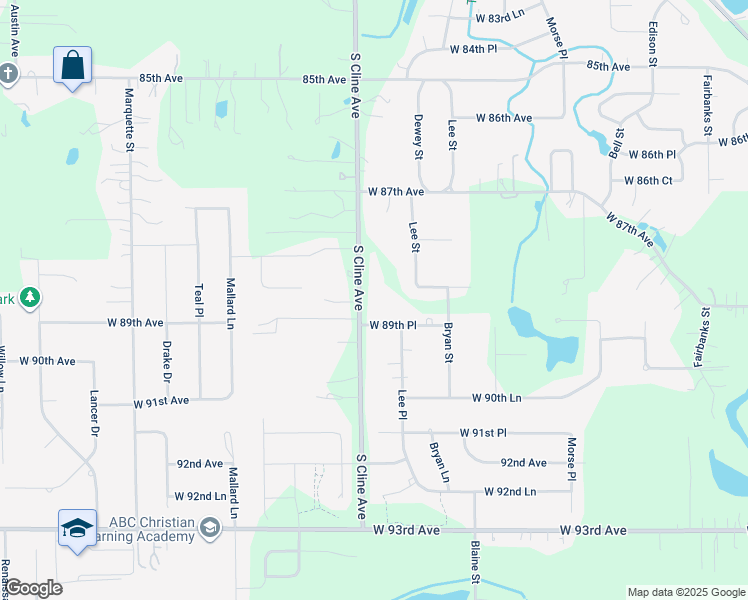 map of restaurants, bars, coffee shops, grocery stores, and more near 8909 Cline Ave in Crown Point