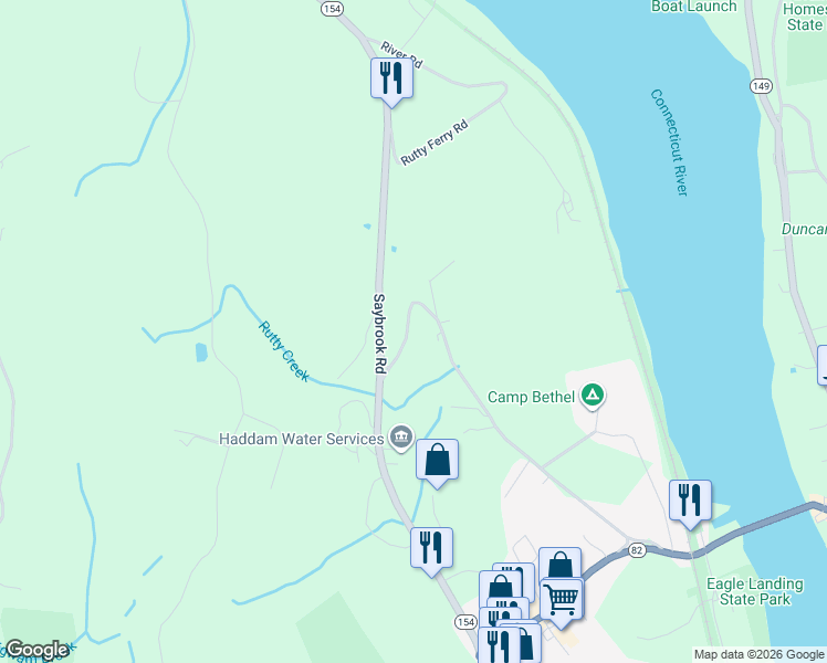 map of restaurants, bars, coffee shops, grocery stores, and more near 19 Camp Bethel Road in Haddam