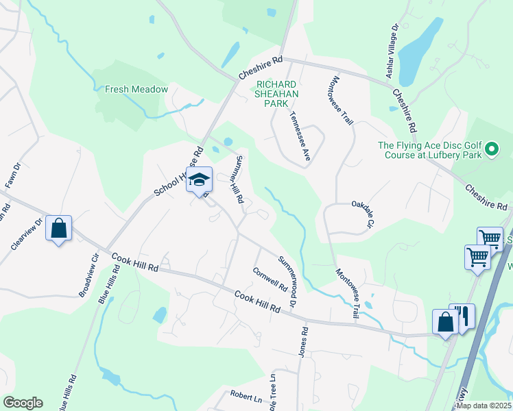 map of restaurants, bars, coffee shops, grocery stores, and more near 21 Summer Hill Road in Wallingford