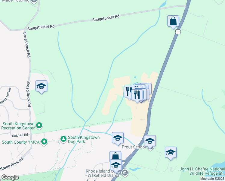 map of restaurants, bars, coffee shops, grocery stores, and more near 74-80 Preservation Way in South Kingstown