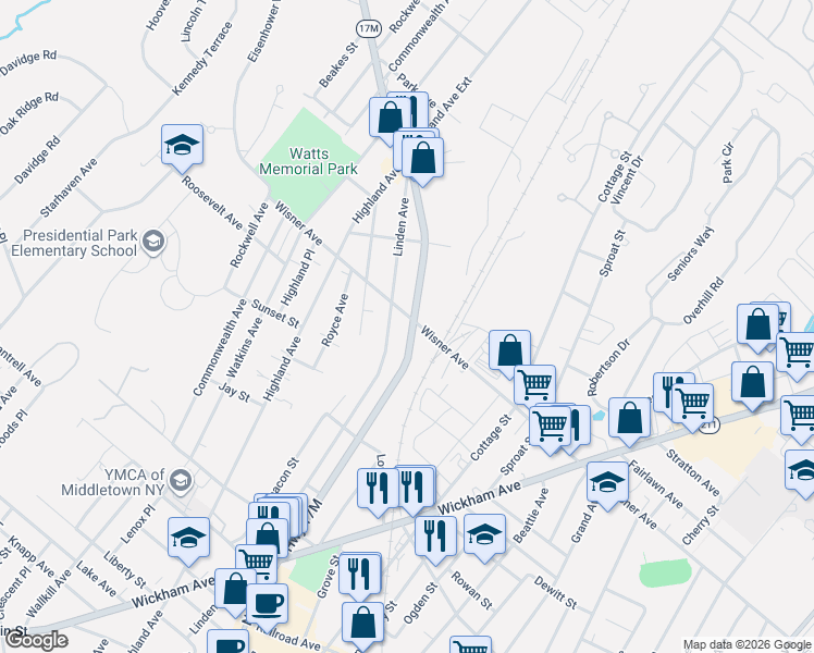 map of restaurants, bars, coffee shops, grocery stores, and more near 361-365 North Street in Middletown