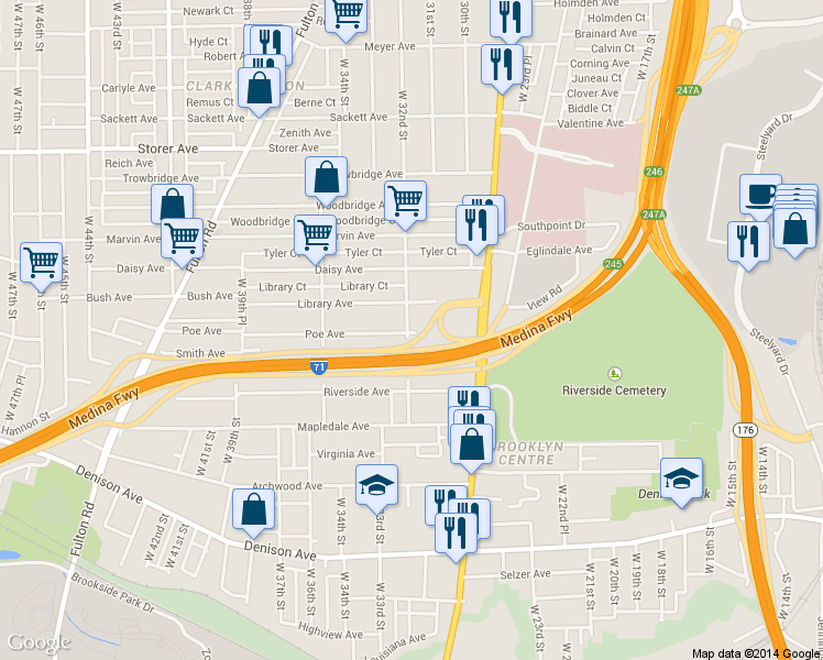 map of restaurants, bars, coffee shops, grocery stores, and more near 3557 West 32nd Street in Cleveland