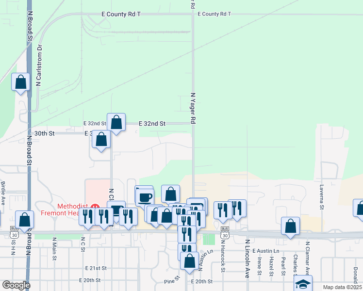 map of restaurants, bars, coffee shops, grocery stores, and more near 905 E 29th Street in Fremont