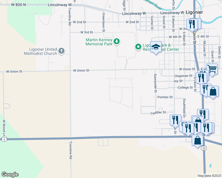 map of restaurants, bars, coffee shops, grocery stores, and more near 920 Jennifer Drive in Ligonier