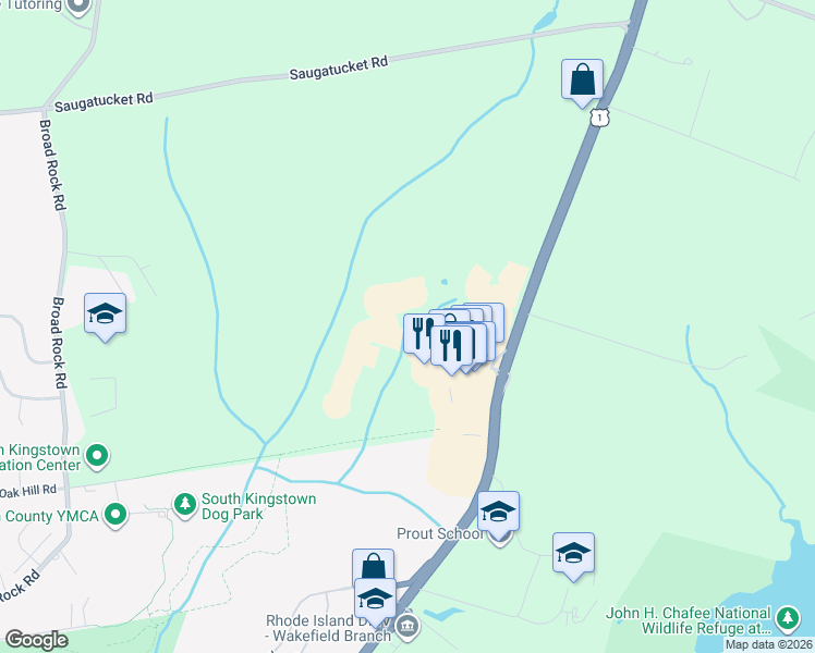 map of restaurants, bars, coffee shops, grocery stores, and more near 2 Preservation Way in South Kingstown