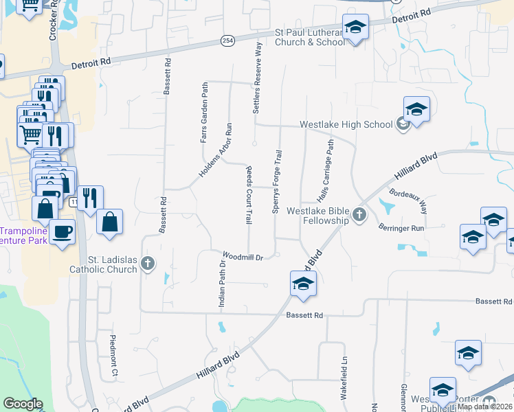 map of restaurants, bars, coffee shops, grocery stores, and more near 1934 Reeds Court Trail in Westlake