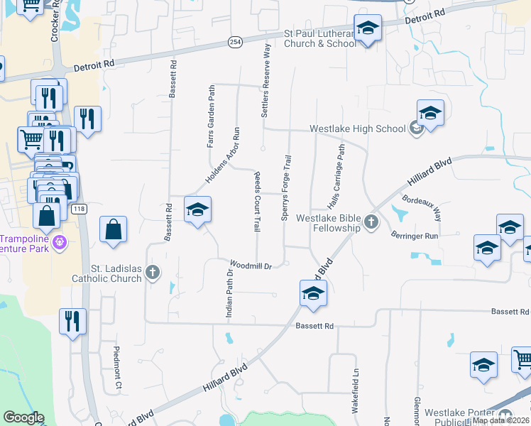 map of restaurants, bars, coffee shops, grocery stores, and more near 1934 Reeds Court Trail in Westlake