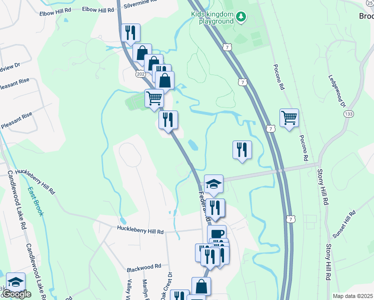 map of restaurants, bars, coffee shops, grocery stores, and more near 433 Federal Rd in Brookfield