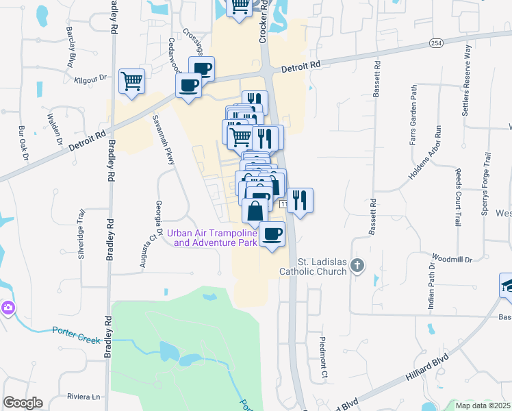 map of restaurants, bars, coffee shops, grocery stores, and more near 248 Main Street in Westlake