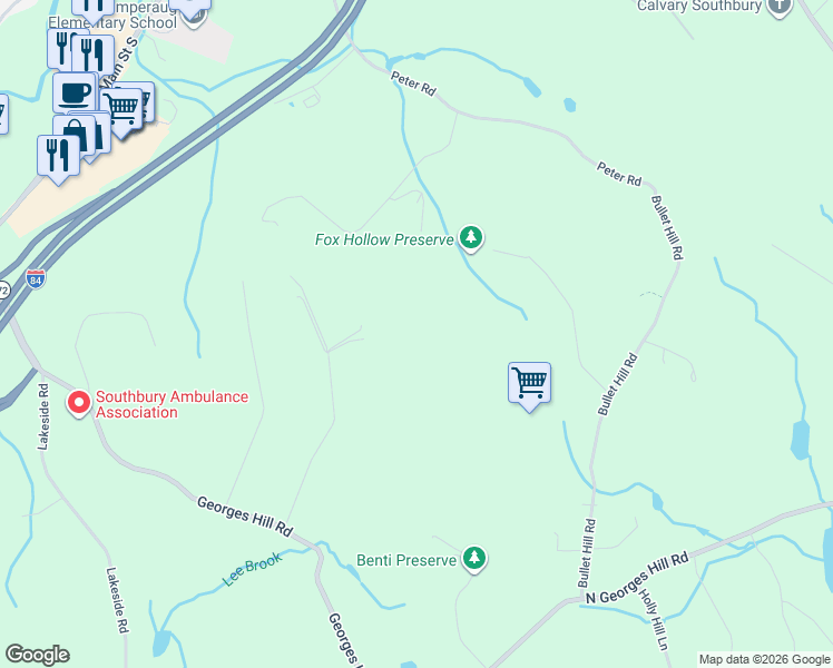 map of restaurants, bars, coffee shops, grocery stores, and more near 192 Little Fox Lane in Southbury