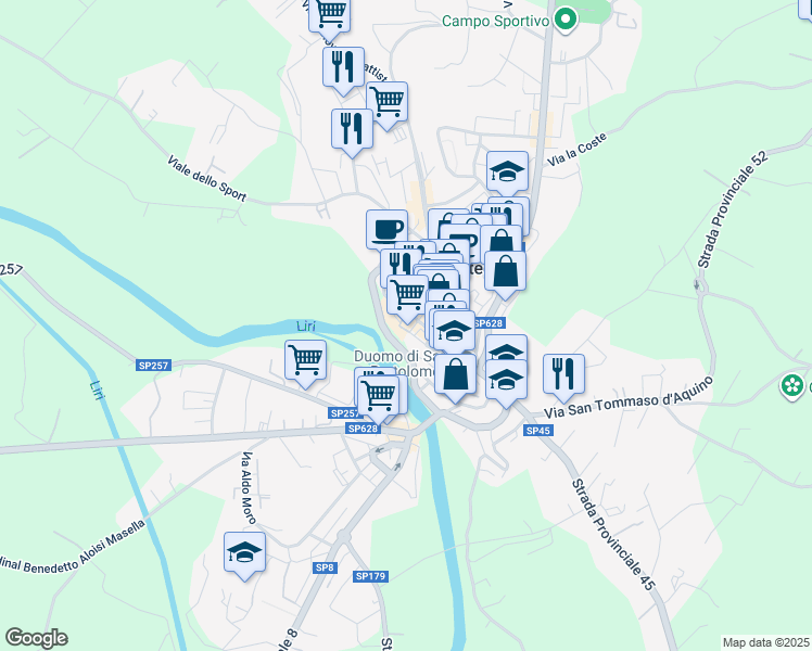 map of restaurants, bars, coffee shops, grocery stores, and more near 1 Vicolo San Paolo in Pontecorvo