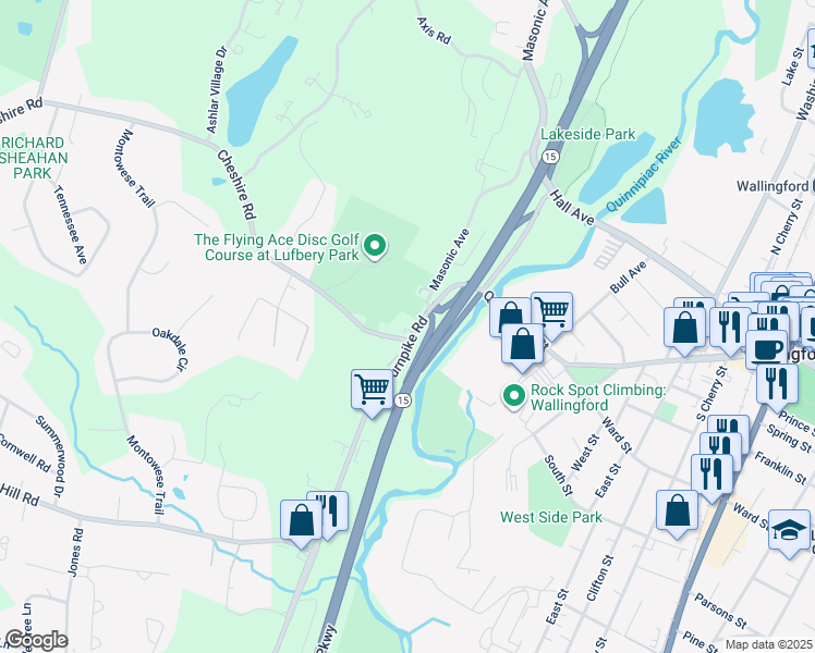 map of restaurants, bars, coffee shops, grocery stores, and more near 9 South Turnpike Road in Wallingford