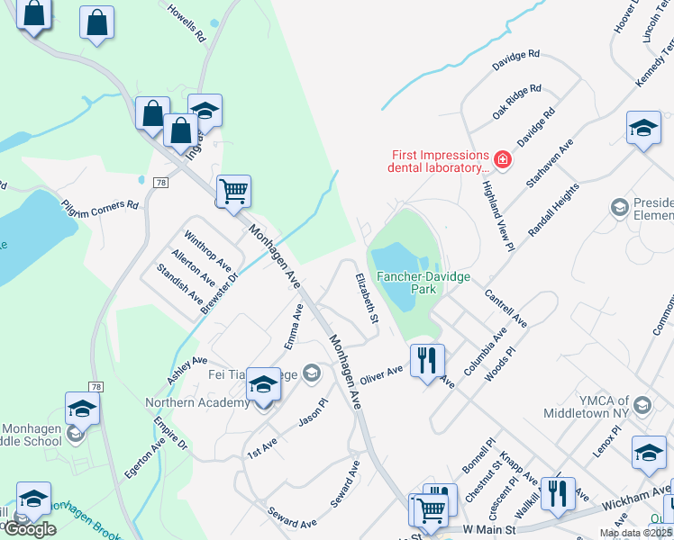 map of restaurants, bars, coffee shops, grocery stores, and more near 8 Sweezy Avenue in Middletown