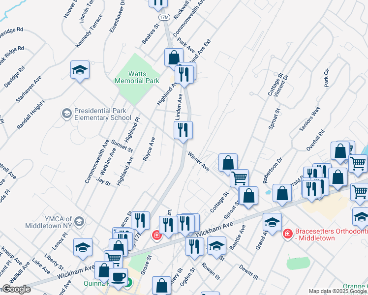 map of restaurants, bars, coffee shops, grocery stores, and more near 361-365 North Street in Middletown