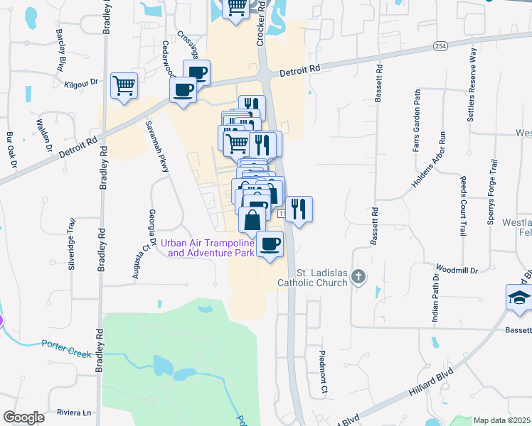 map of restaurants, bars, coffee shops, grocery stores, and more near 175 Market Street in Westlake