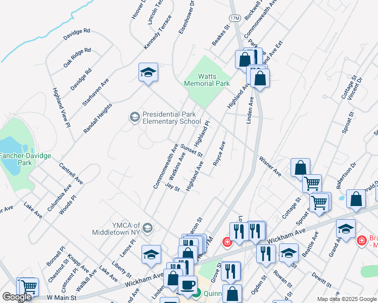 map of restaurants, bars, coffee shops, grocery stores, and more near 59 Watkins Avenue in Middletown