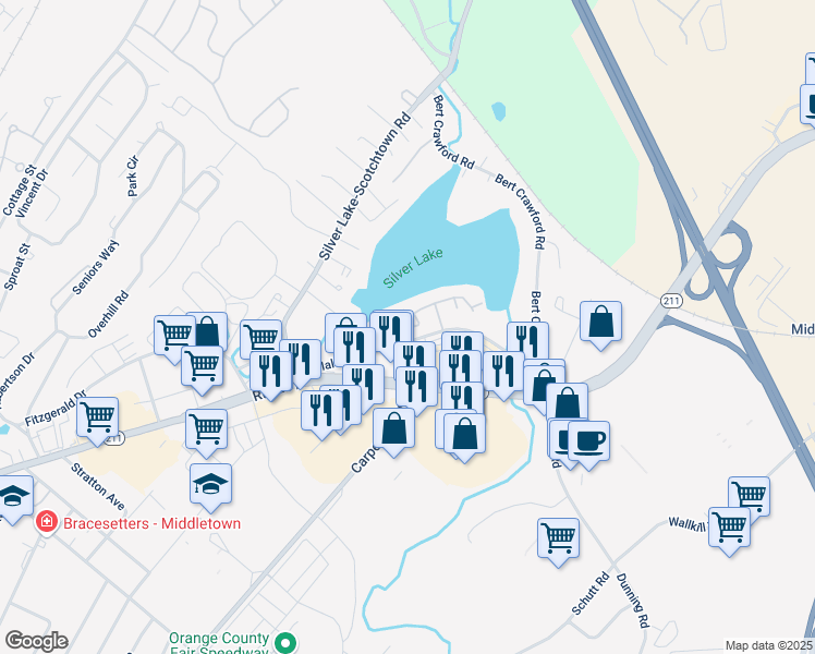 map of restaurants, bars, coffee shops, grocery stores, and more near 1 Kensington Way in Middletown