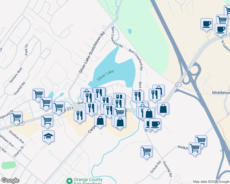 map of restaurants, bars, coffee shops, grocery stores, and more near 12 Kendal Lane in Middletown