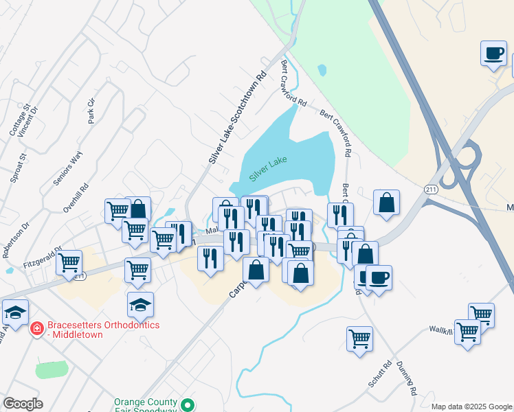 map of restaurants, bars, coffee shops, grocery stores, and more near 1 Kensington Way in Middletown