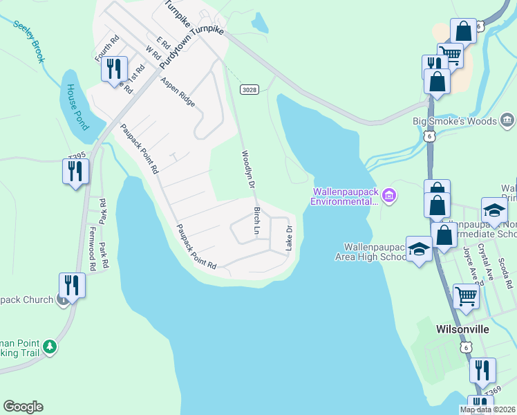 map of restaurants, bars, coffee shops, grocery stores, and more near 212 Birch Lane in Hawley