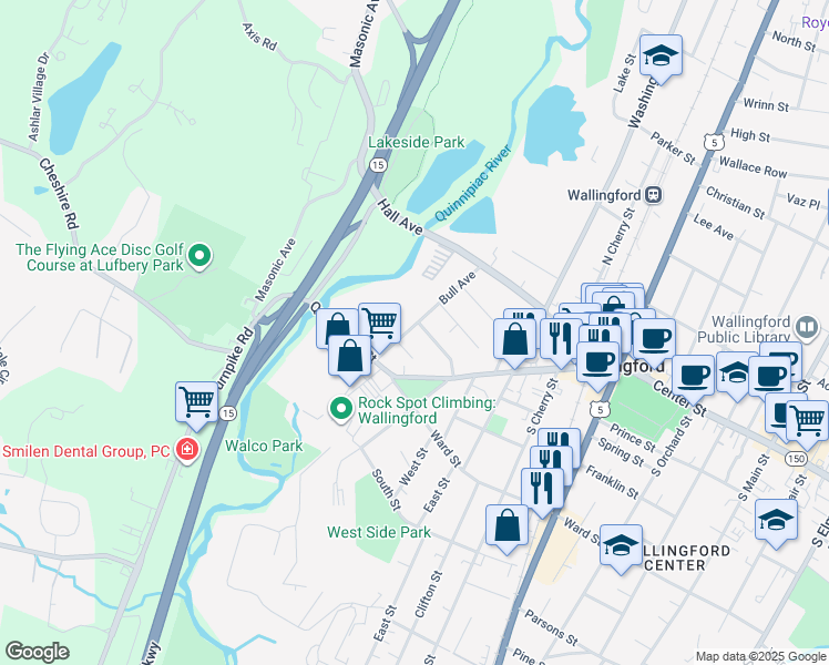 map of restaurants, bars, coffee shops, grocery stores, and more near 51 Bull Avenue in Wallingford