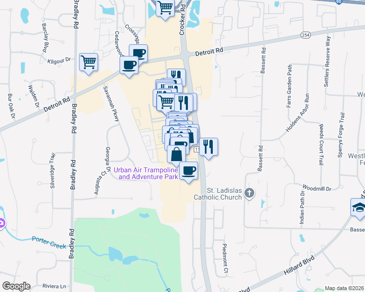 map of restaurants, bars, coffee shops, grocery stores, and more near 175 Market Street in Westlake