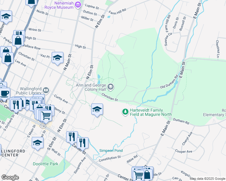 map of restaurants, bars, coffee shops, grocery stores, and more near 101 Rosemary Lane in Wallingford