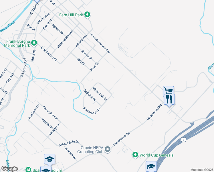 map of restaurants, bars, coffee shops, grocery stores, and more near 112 Black Walnut Dr in Olyphant