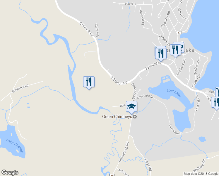 map of restaurants, bars, coffee shops, grocery stores, and more near 505 East Branch Road in Patterson