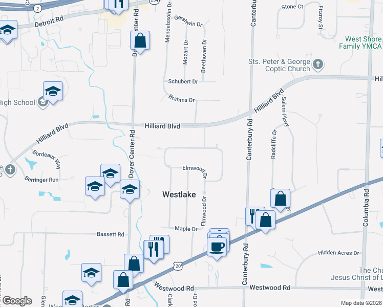 map of restaurants, bars, coffee shops, grocery stores, and more near 26820 Sleepy Hollow Drive in Westlake