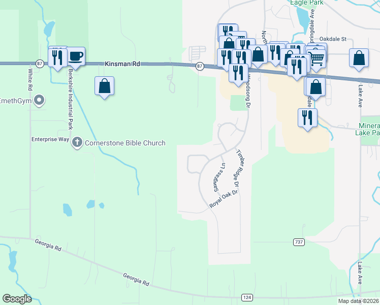 map of restaurants, bars, coffee shops, grocery stores, and more near 15364 Knox Circle in Middlefield