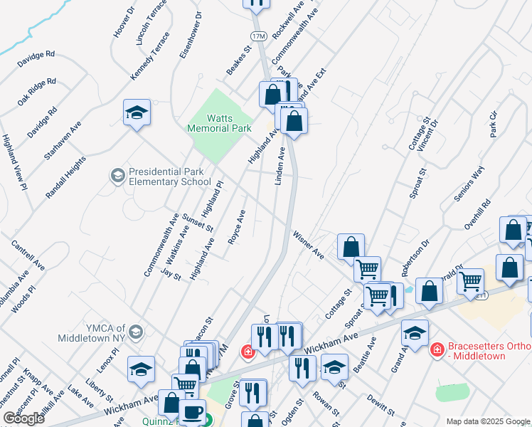 map of restaurants, bars, coffee shops, grocery stores, and more near 51 Wisner Avenue in Middletown