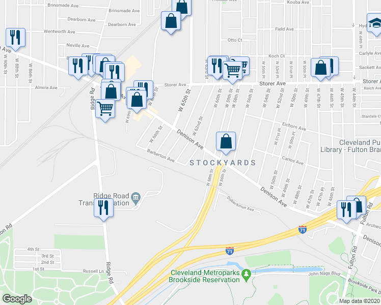 map of restaurants, bars, coffee shops, grocery stores, and more near 3532 West 62nd Street in Cleveland