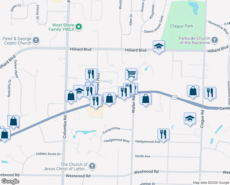 map of restaurants, bars, coffee shops, grocery stores, and more near 24700 Center Ridge Road in Westlake