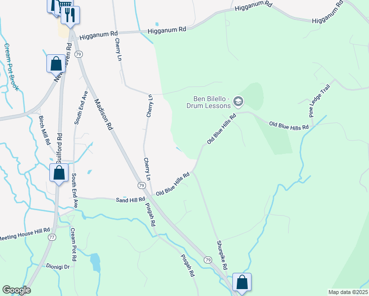 map of restaurants, bars, coffee shops, grocery stores, and more near 88 Old Blue Hills Road in Durham