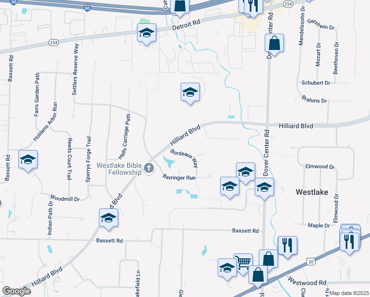 map of restaurants, bars, coffee shops, grocery stores, and more near 1917 Bordeaux Way in Westlake