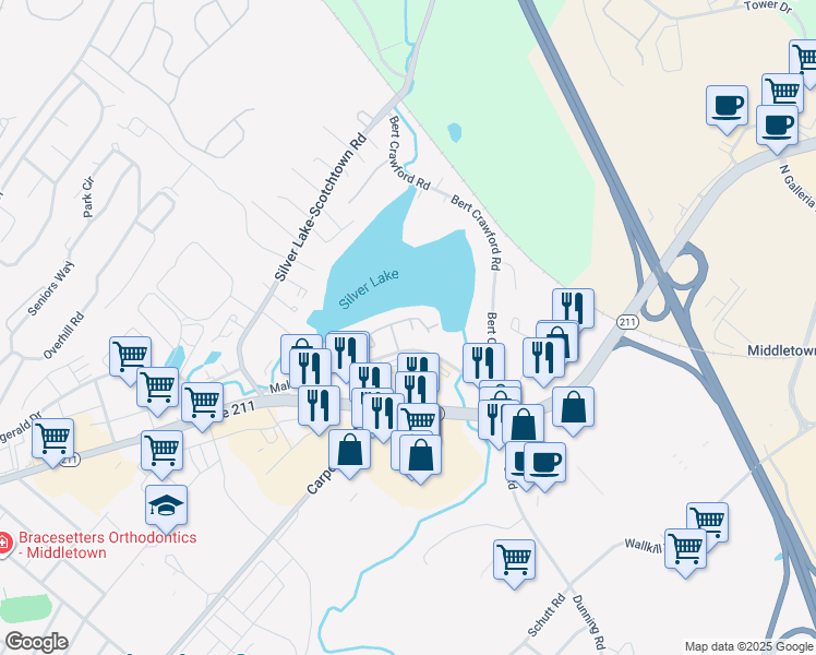 map of restaurants, bars, coffee shops, grocery stores, and more near 81 Kensington Way in Middletown